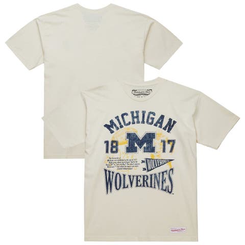Men's Mitchell & Ness  Cream Michigan Wolverines Heritage Scholar T-Shirt