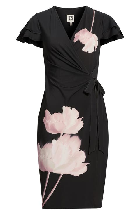 Print Flutter Sleeve Wrap Dress