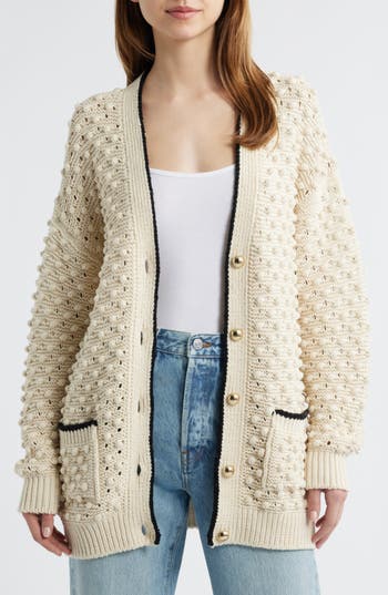 Frame Womens Cream The Bauble V-neck Cotton-knit Cardigan In White