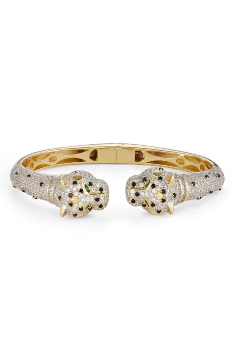 14K Gold Plated Sterling Silver CZ Panther Bangle Bracelet