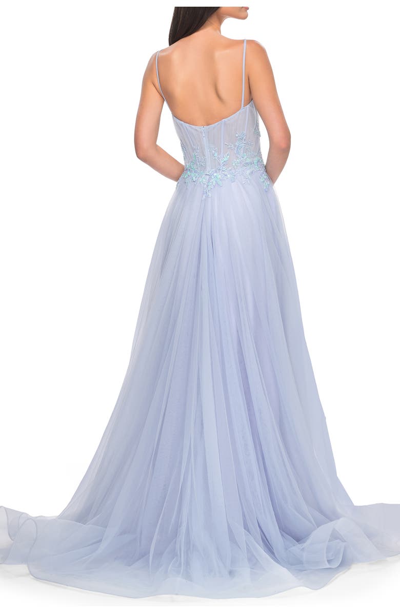 La Femme Tulle A-line Dress with Beaded Lace Waist and Square Neckline, Alternate, color, Light Periwinkle