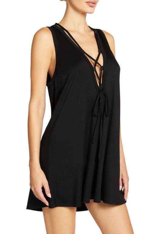 Robin Piccone Ava Lace-up Cover-up Tunic In Black
