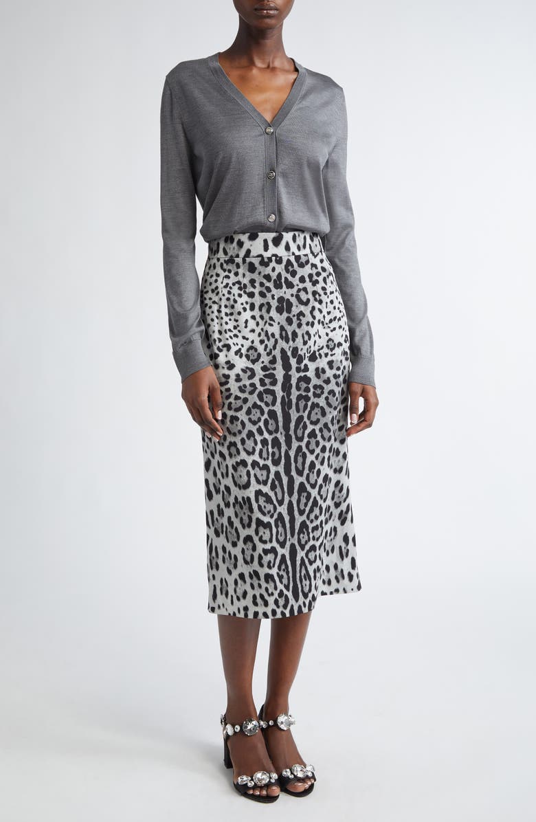 Dolce&Gabbana Leopard Print Stretch Silk Midi Skirt, Alternate, color, Hi13n Leo Nero Fdo Grigio