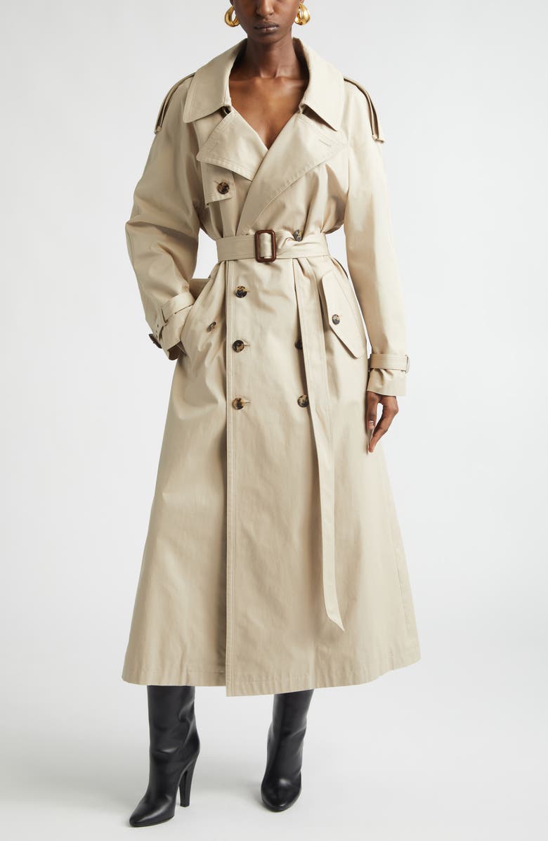 Saint Laurent Double Breasted Trench Coat, Main, color, Beige Clair