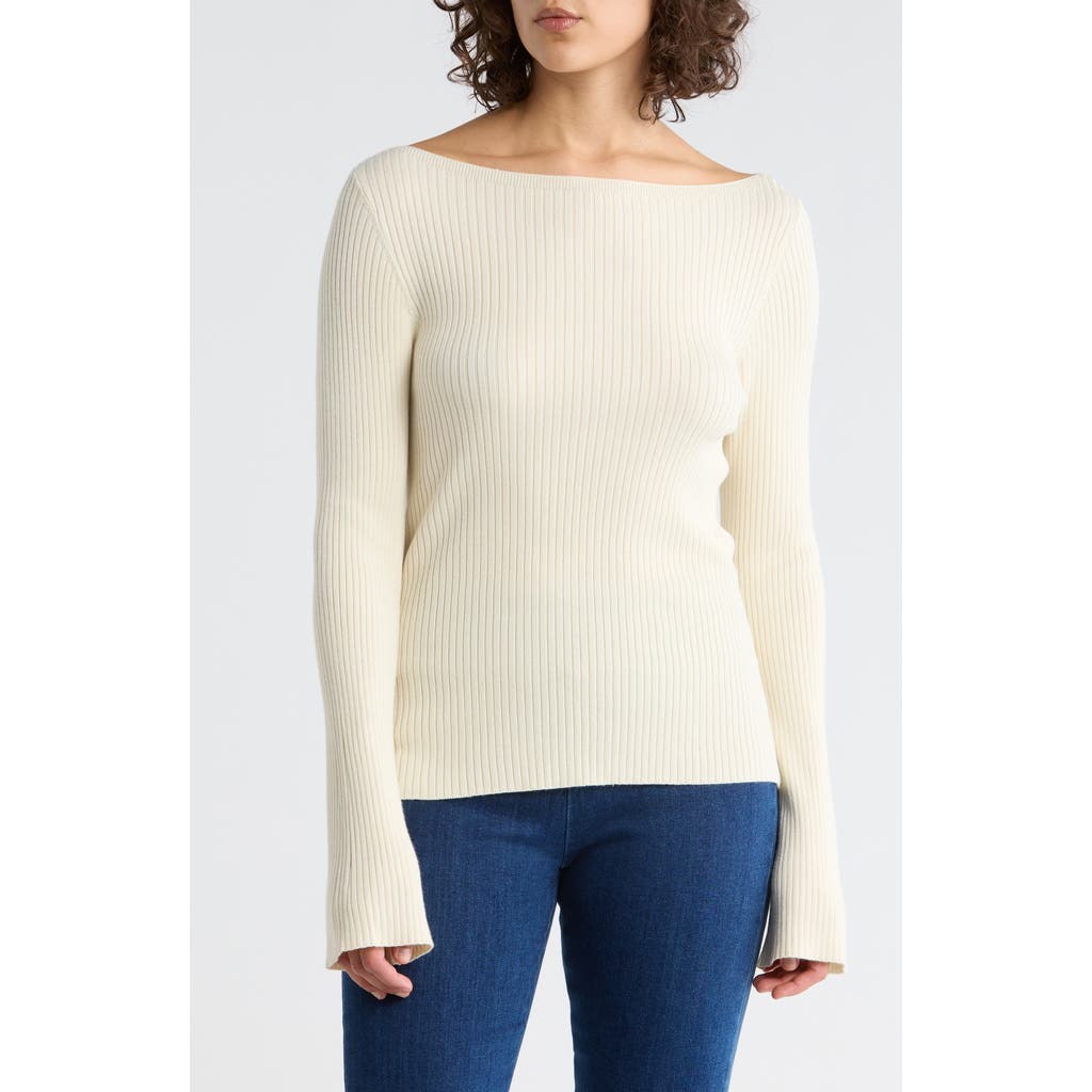 Leith Boat Neck Flare Sleeve Sculpt Sweater In White