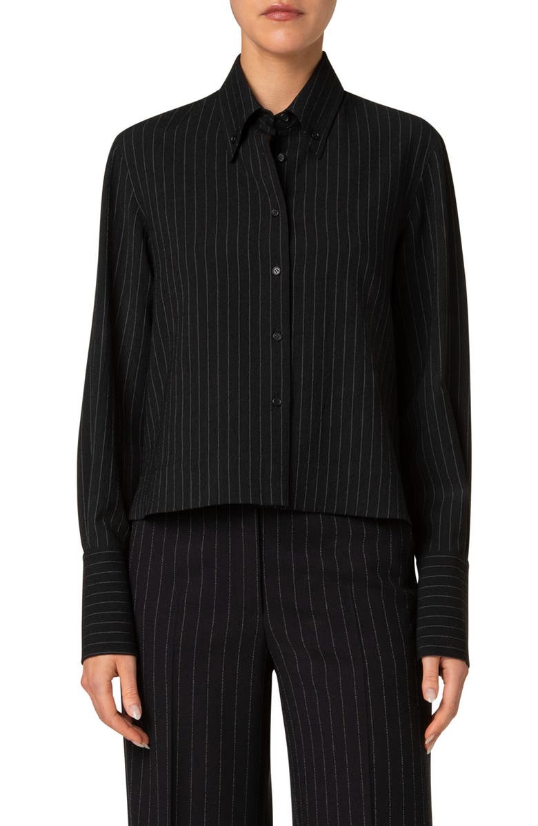 Akris punto Pinstripe Crepe Crop Button-Down Shirt, Main, color,