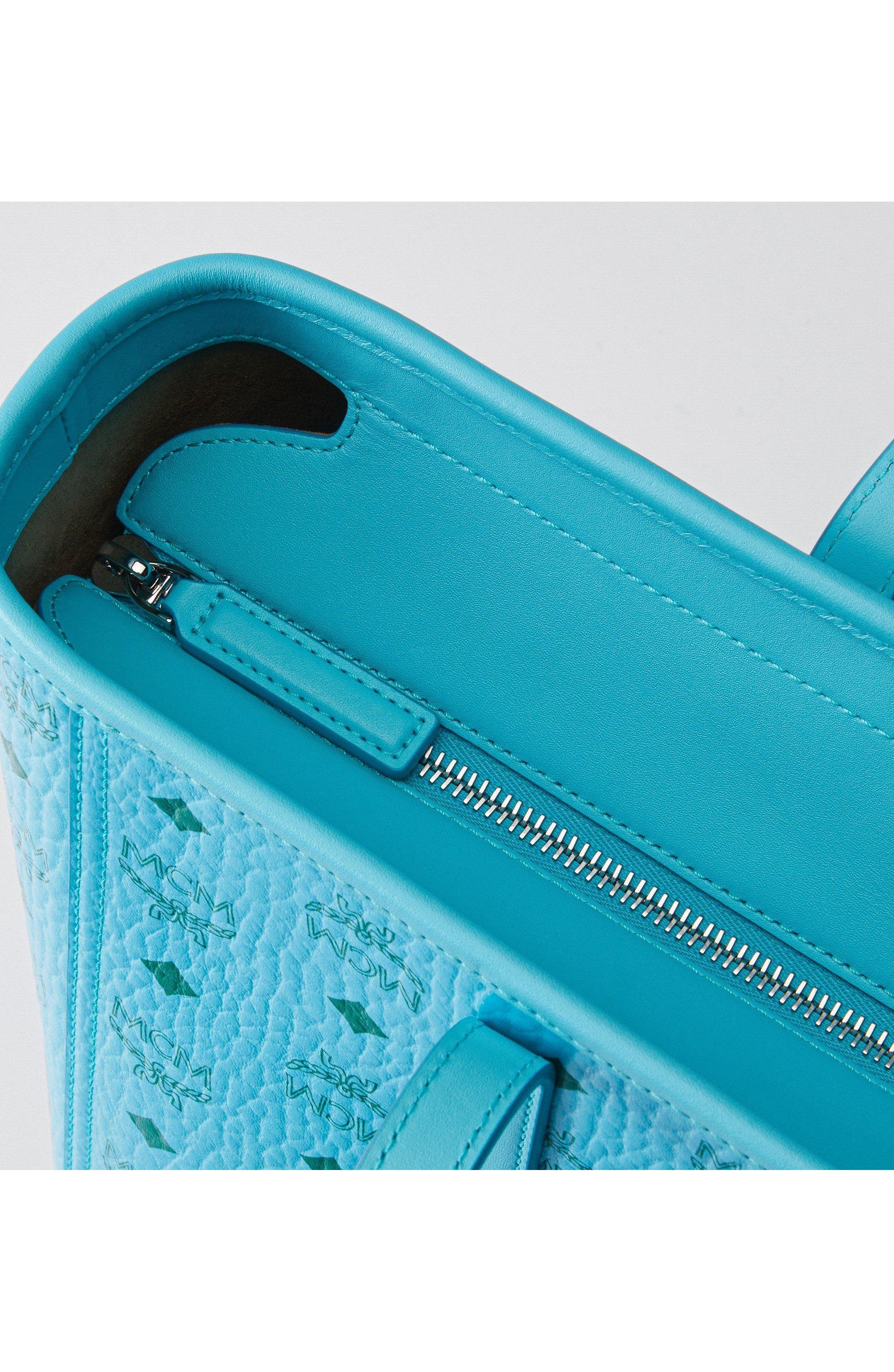 Medium Toni Top-Zip Shopper in Visetos, Alternate, color, Blue Ceramic