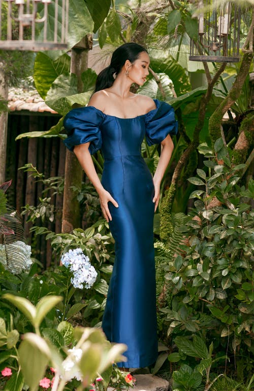 Bariano Meredith Puff Sleeves Scooped Gown In Blue