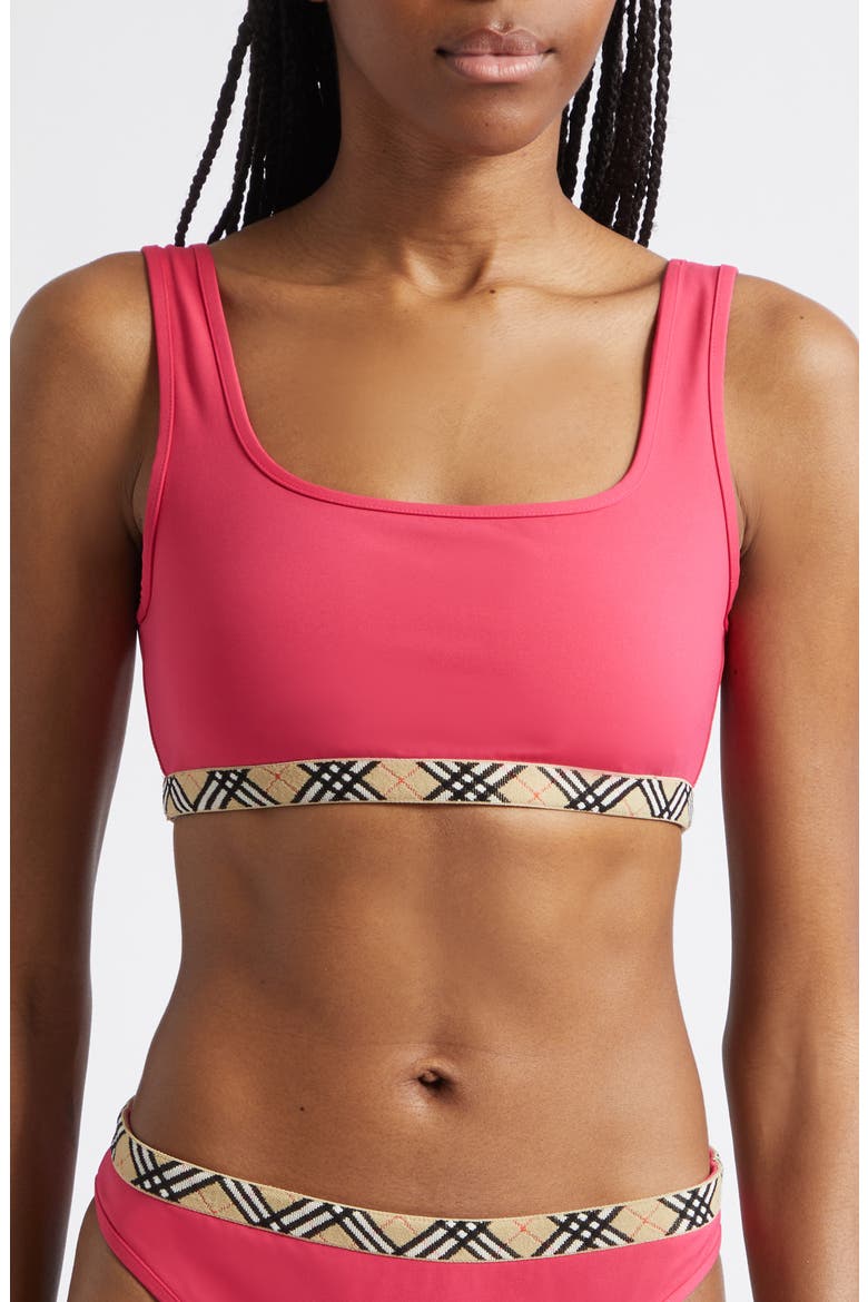 Check Trim Bikini Top, Main, color, JAM RED