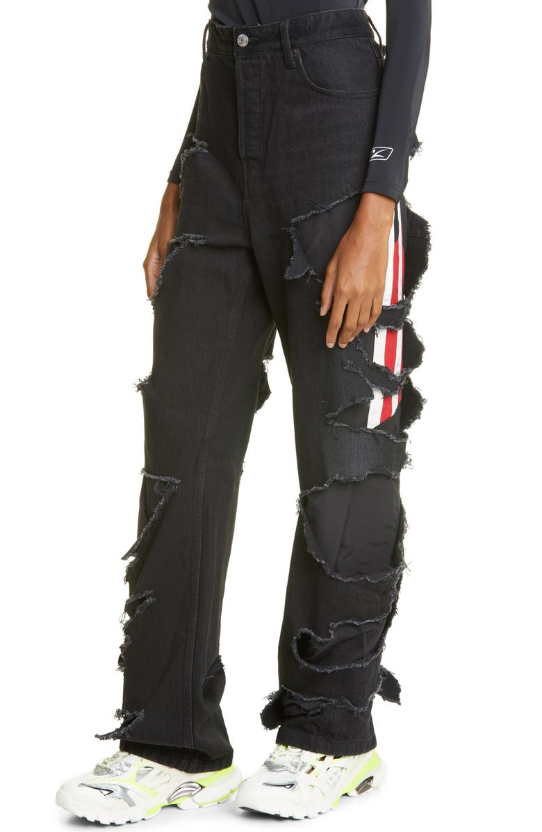 Balenciaga Lined Destroyed Straight Leg Jeans, Alternate, color,