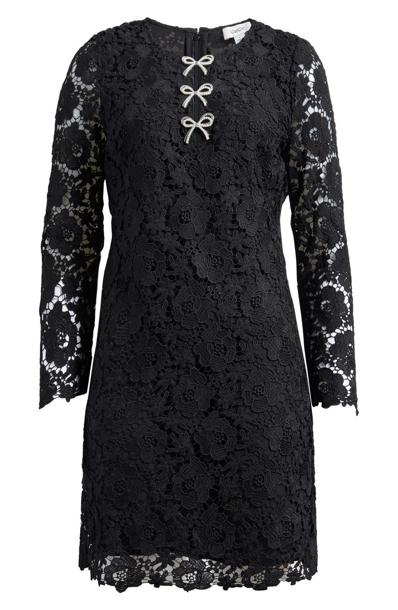 CeCe Bow Trim Lace Sheath Dress, Alternate, color, Rich Black