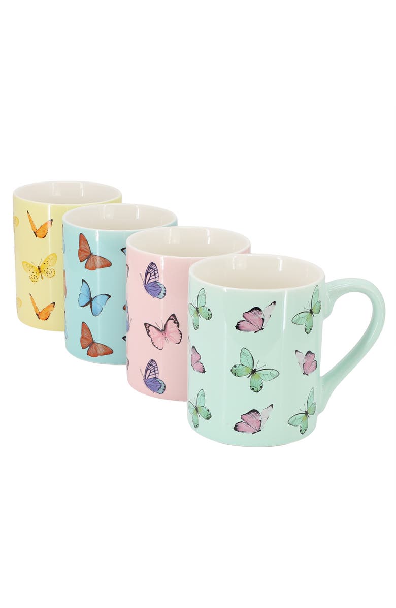 Gibson Home Butterfly Pop 4 Piece 18 Ounce Stoneware Mug Set, Main, color, Green