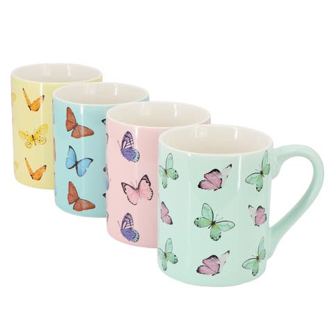 Butterfly Pop 4 Piece 18 Ounce Stoneware Mug Set