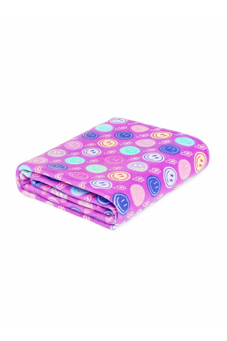 Plush Smiley Face Blanket, Main, color, Orchid