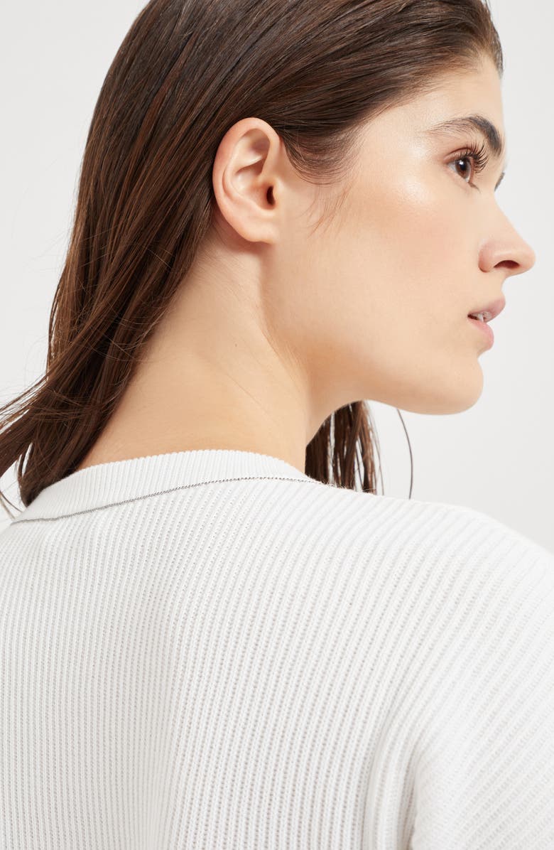 Brunello Cucinelli Cotton English rib sweater with monili, Alternate, color, 