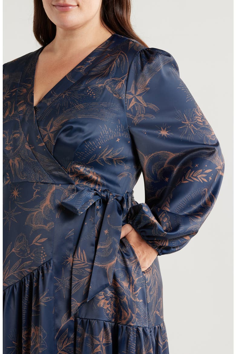 Lilian Long Sleeve Satin Wrap Maxi Dress, Alternate, color, NAVY MULTI