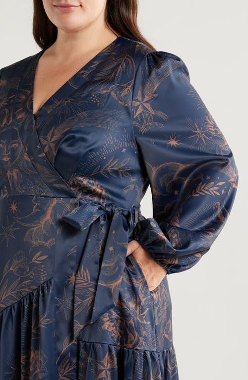 CIEBON CIEBON LILIAN LONG SLEEVE SATIN WRAP MAXI DRESS