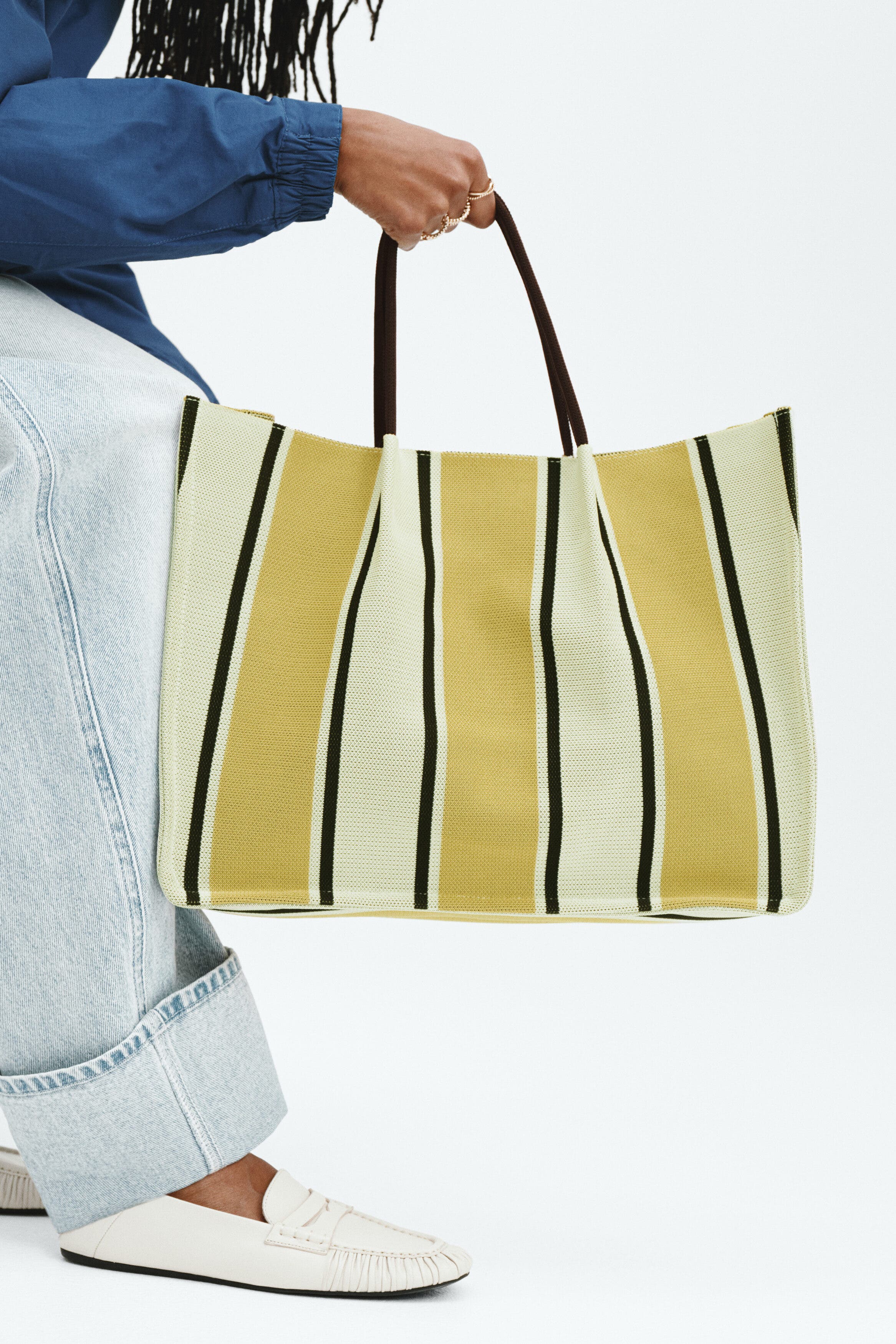 H&M Tote bag, Main, color, Light Beige/Yellow Striped