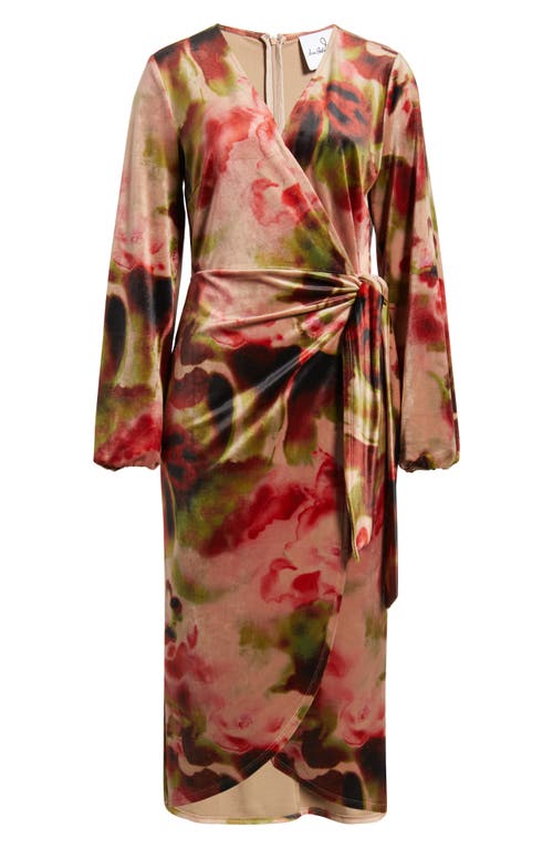 Sam Edelman Moody Long Sleeve Velvet Faux Wrap Midi Dress In Multi