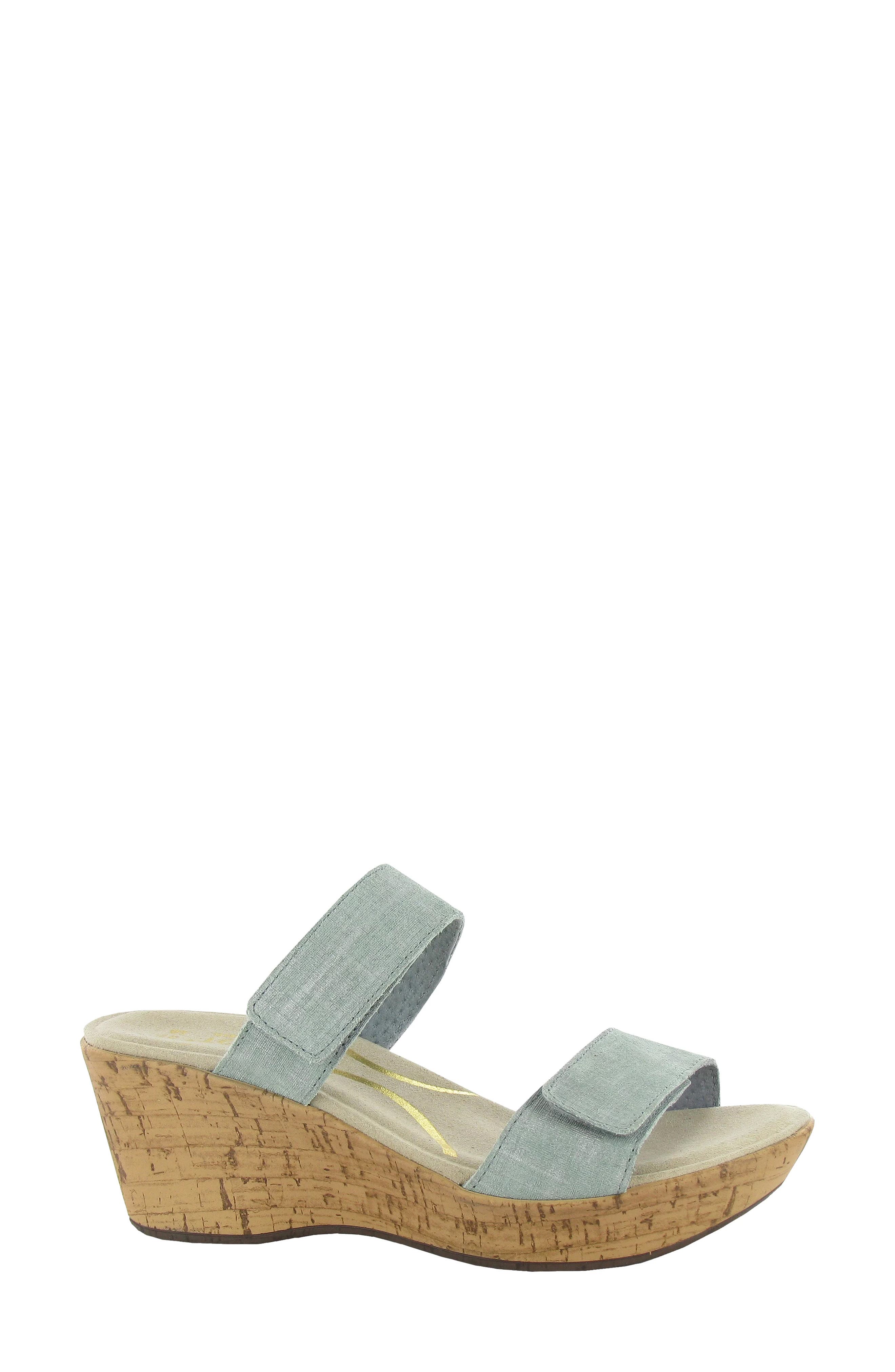 Caveran Platform Wedge Sandal, Main, color, TEAL LINEN LEATHER