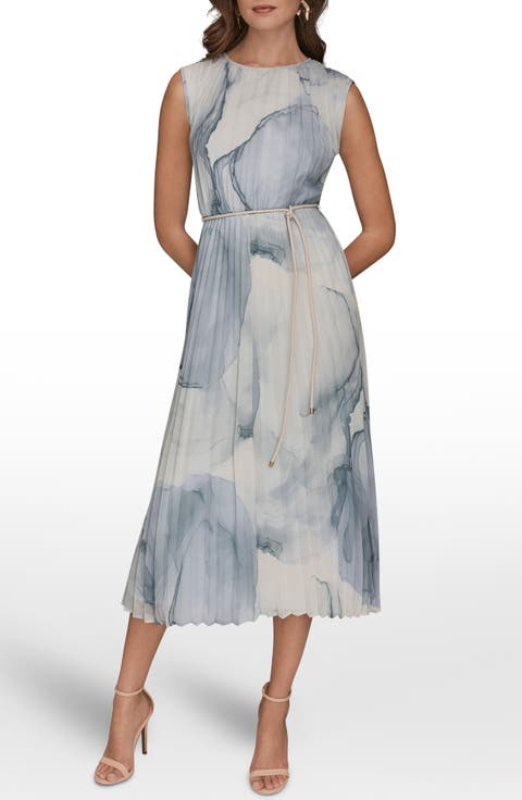 Print Pleated Midi Dress