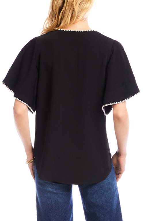 Karen Kane Edge Stitch Flutter Sleeve Top In Black