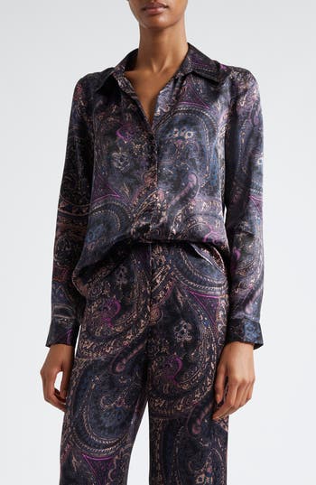 L Agence Colin Satin Blazer In Plum Multi Boute Paisley