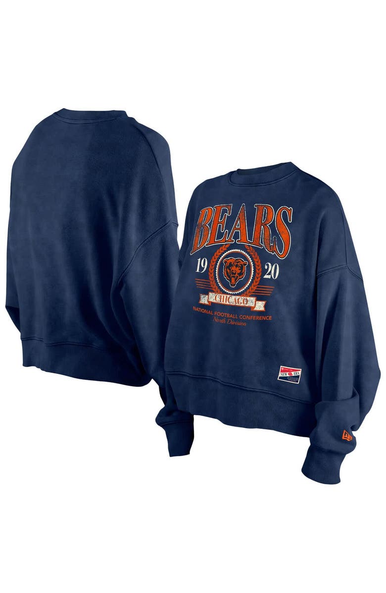 New Era Women's New Era Navy Chicago Bears Throwback Boxy Sweatshirt, Main, color, 