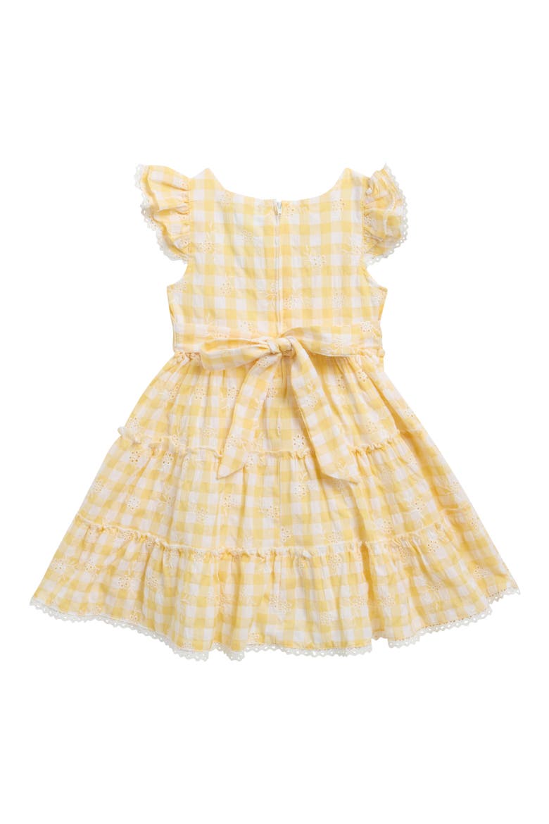 Kids' Gingham Eyelet Flutter Sleeve Dress, Alternate, color, YELLOW