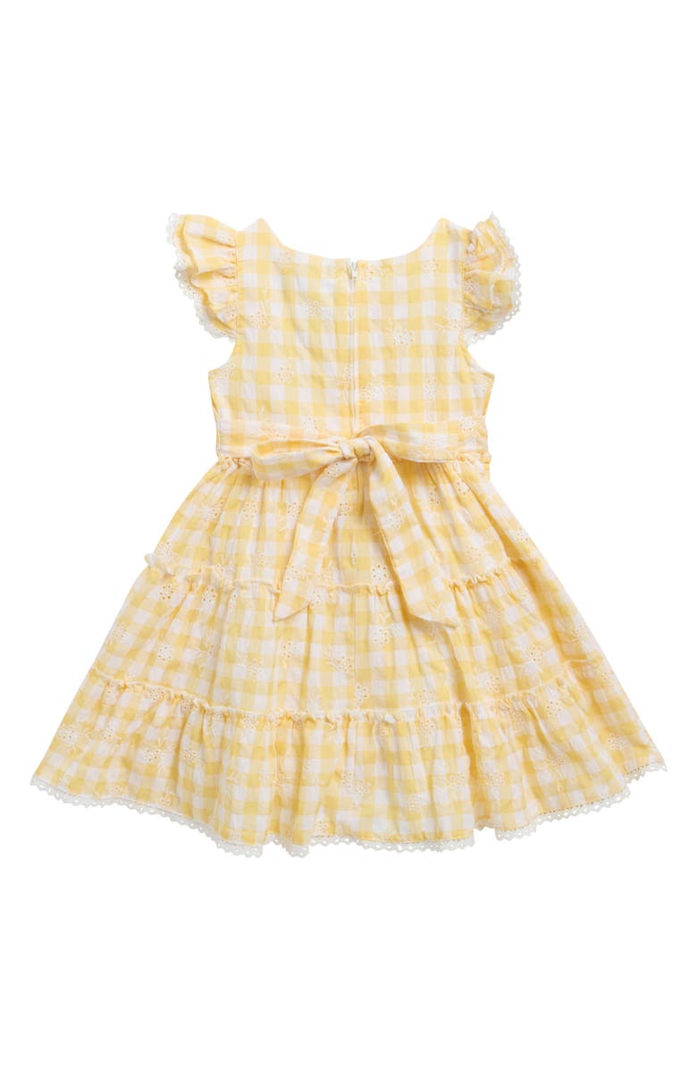 Rare Editions Kids' Gingham Eyelet Flutter Sleeve Dress, Alternate, color, Yellow