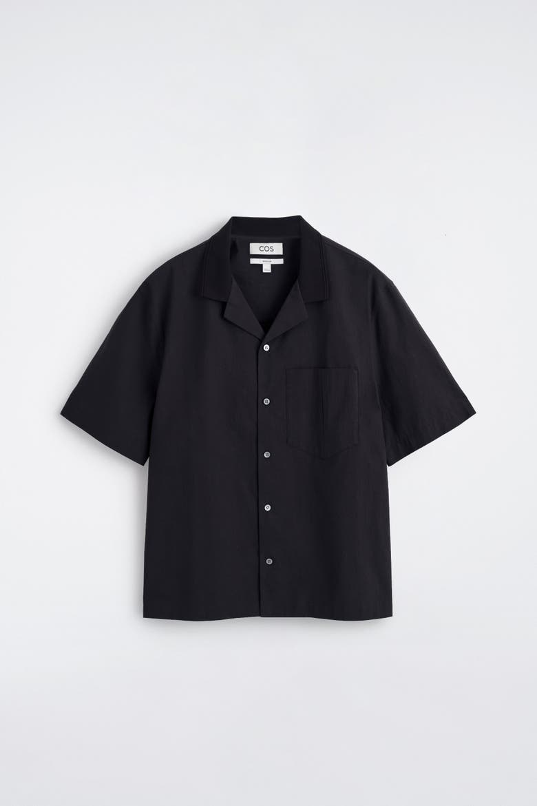 Camp-collar Cotton Shirt, Alternate, color, BLACK