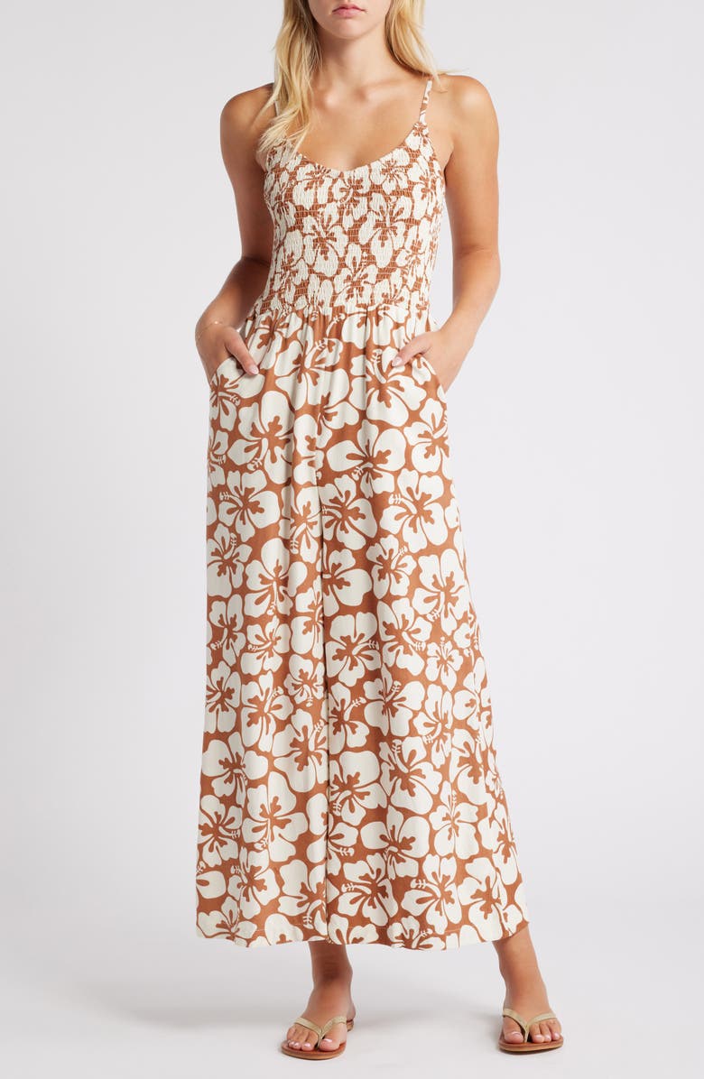 Rip Curl Hibiscus Heat Smocked Jumpsuit, Main, color, 