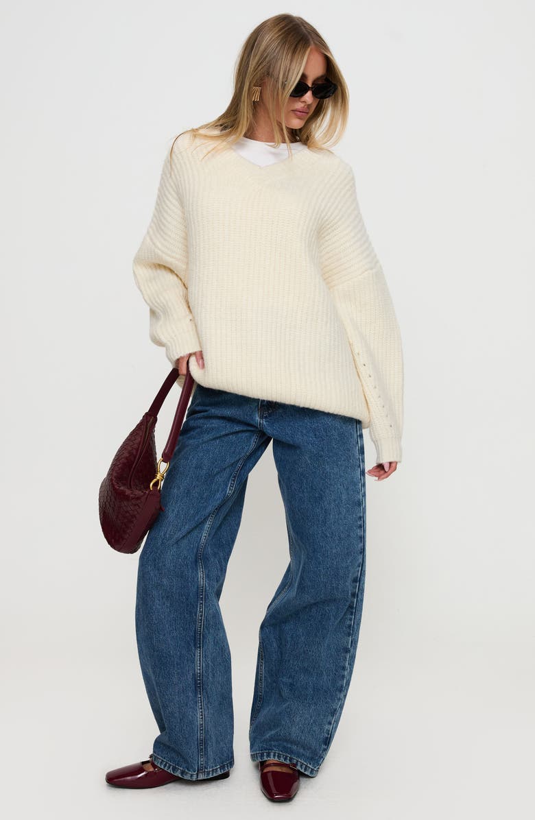 Princess Polly Have It All Oversize V-Neck Sweater, Alternate, color, 