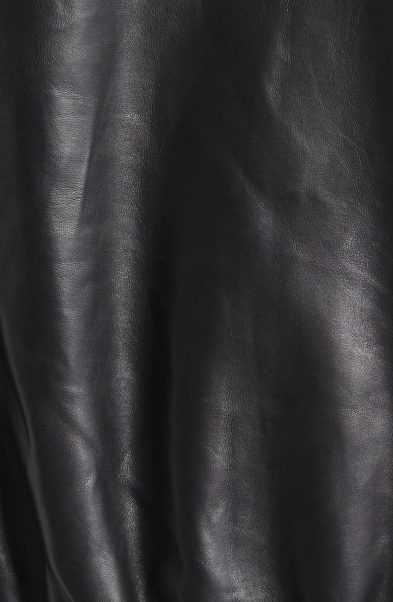 AMIRI Oversize Hooded Lambskin Leather Zip Jacket, Alternate, color, Black