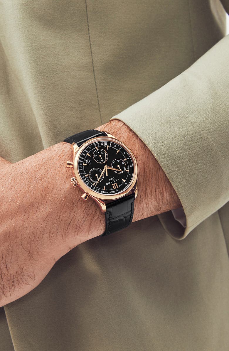 Movado Heritage Circa Chronograph Leather Strap Watch, 43mm, Alternate, color, 