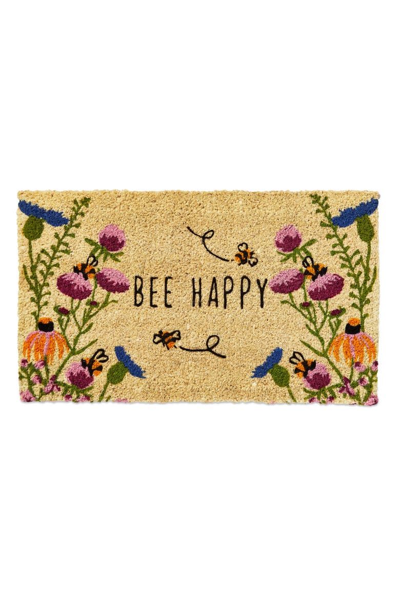 Bee Happy Wildflower Coir Mat Multi Coir Everyday, Main, color, Beige