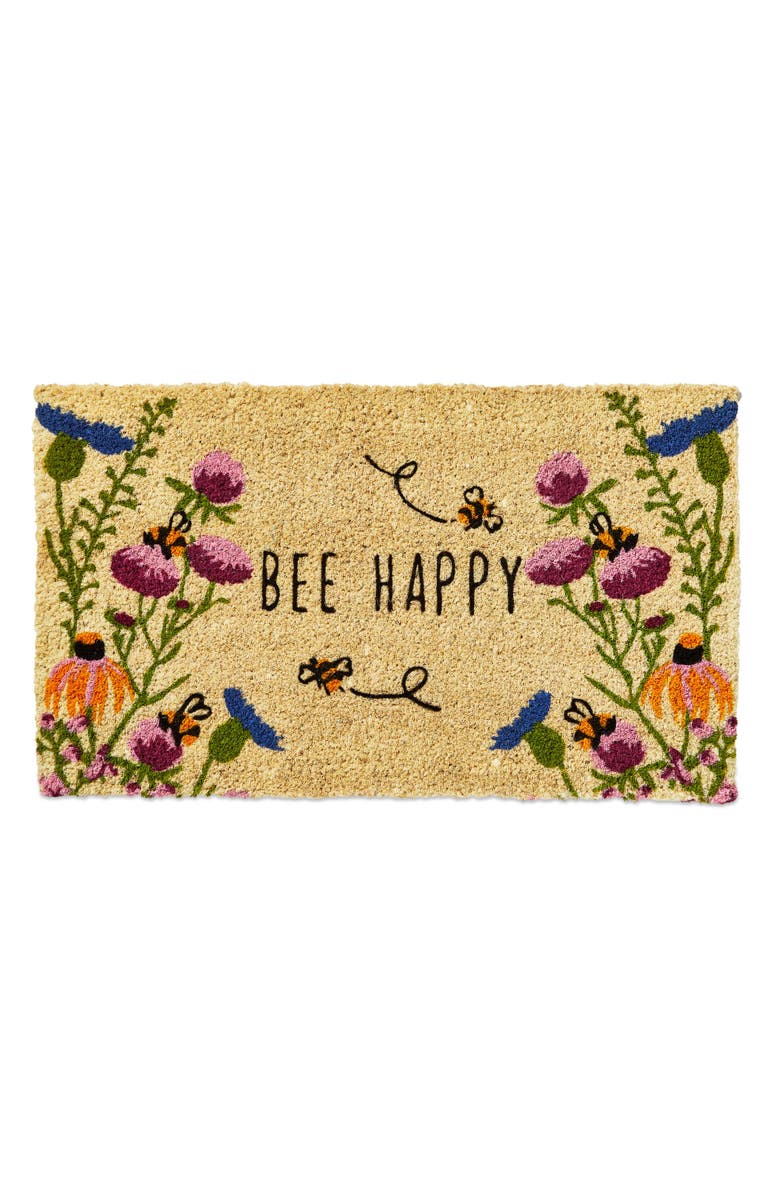 tag Bee Happy Wildflower Coir Mat Multi Coir Everyday, Main, color, Beige