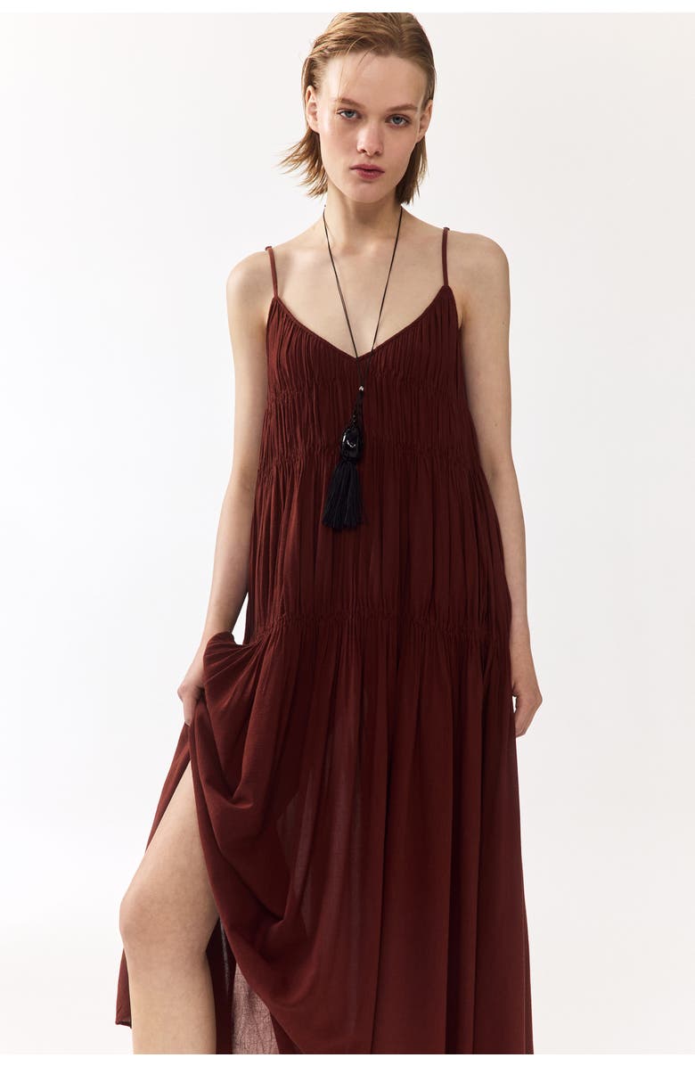 H&M Smocked Strappy Dress, Alternate, color, Rust Brown