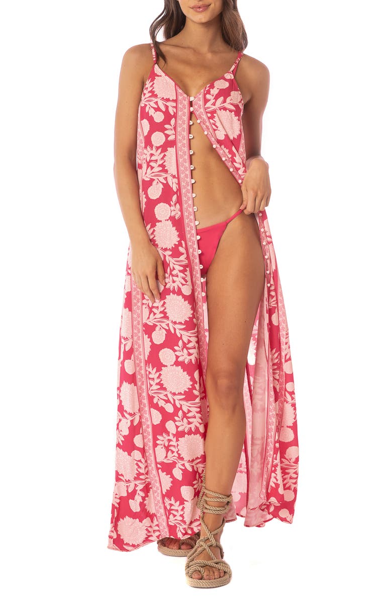 Maaji Candy Flowery Oasis Cover-Up Dress, Alternate, color, Bright Red