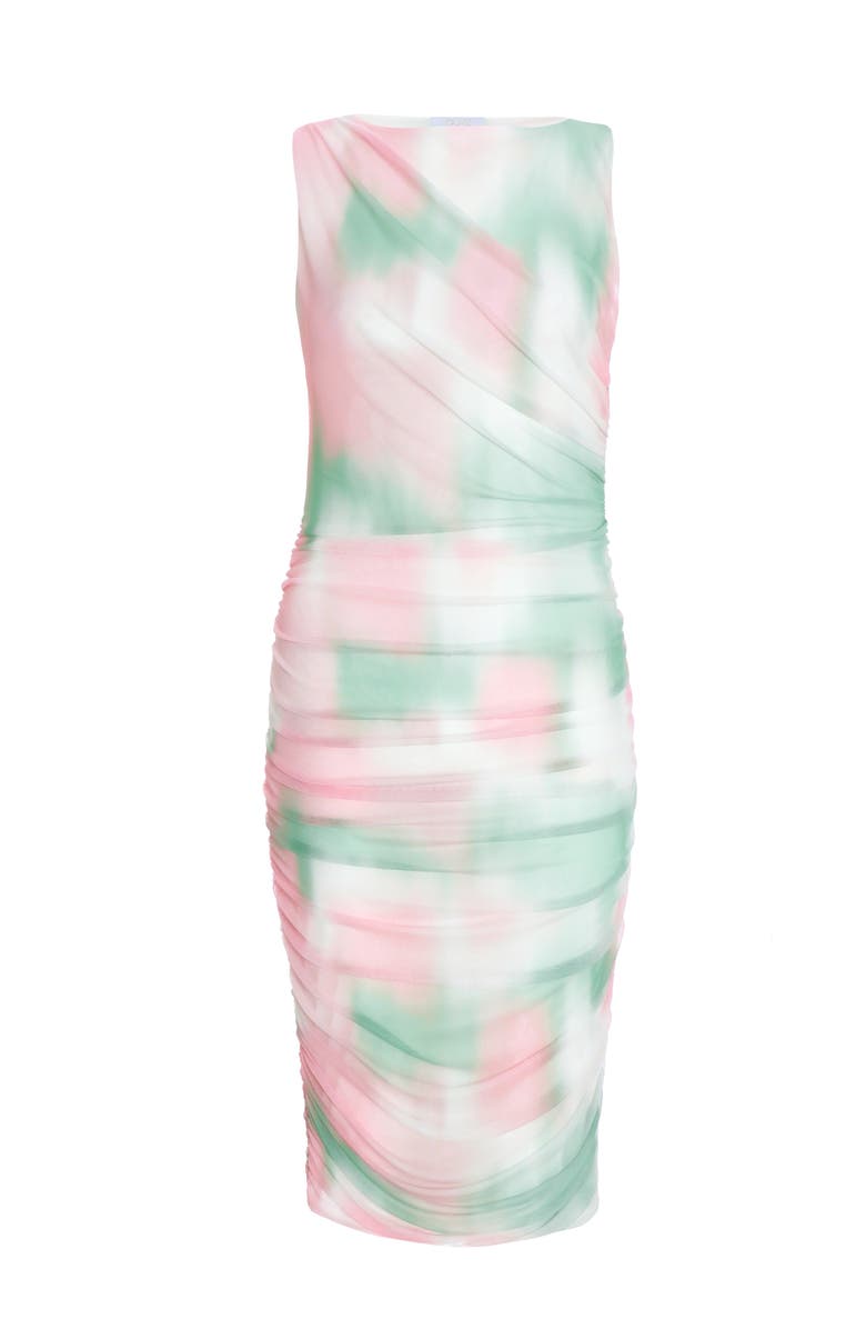 QUIZ Mesh Ruched Midi Dress, Alternate, color, Neutral