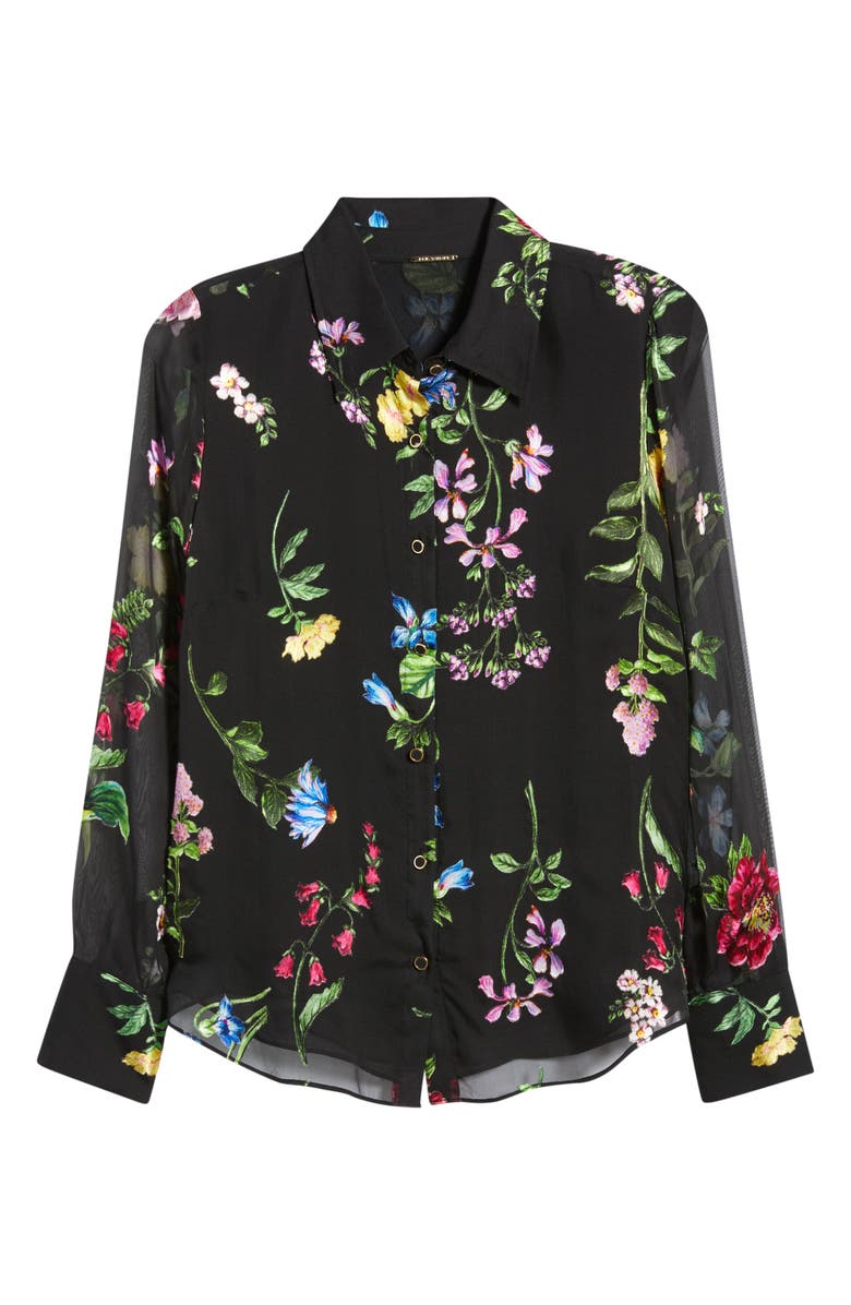 Elie Tahari The Janice Print Silk Blend Shirt, Alternate, color, Denim Garden Burnout