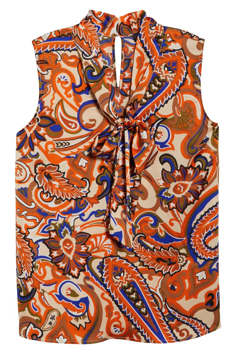 Tie Neck Sleeveless Top, Alternate, color, CAMEL ROYAL PAISLEY