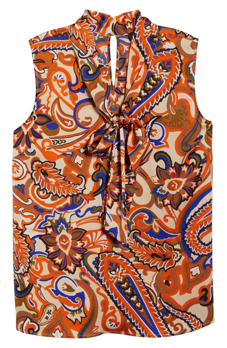 Tahari ASL Tie Neck Sleeveless Top, Alternate, color, Camel Royal Paisley