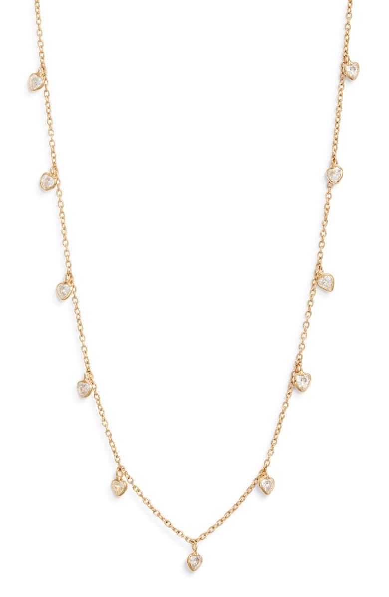Child of Wild Valentina 24K Gold Vermeil & Cubic Zircoina Heart Station Necklace, Main, color, Gold