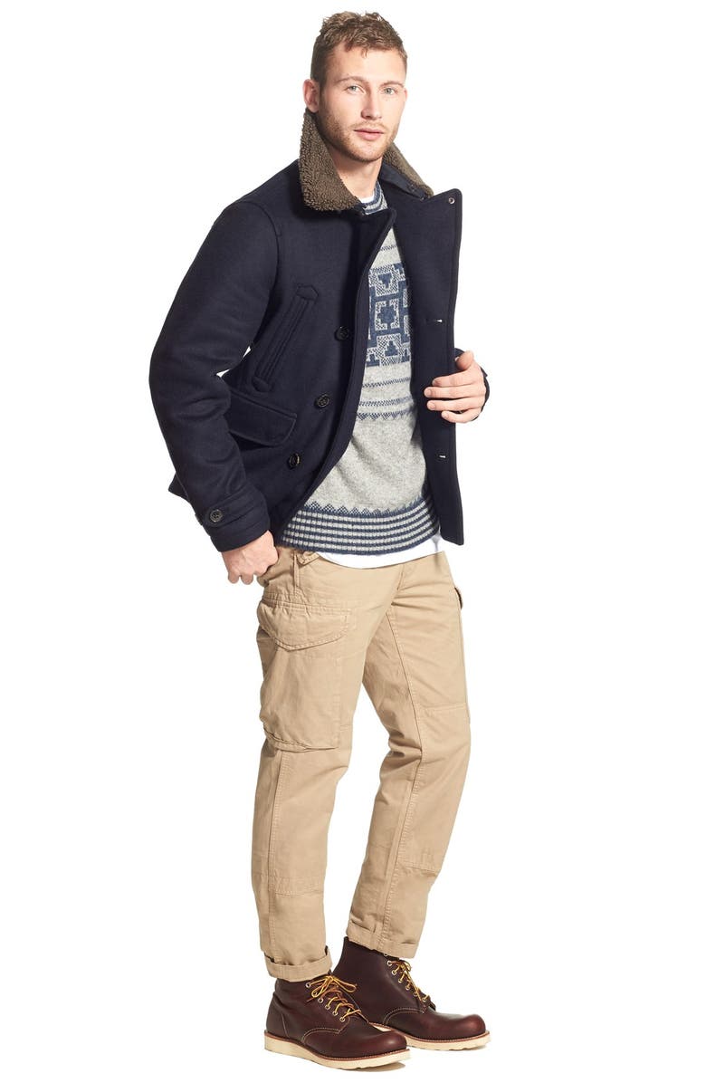 Barbour 'Penston' Double Breasted Coat with Removable Faux Shearling Collar, Alternate, color, 