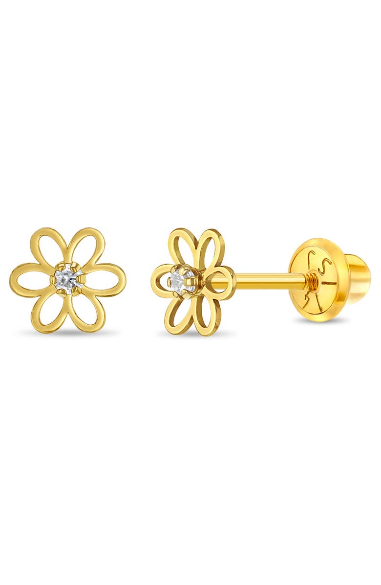 In Season Jewelry 14k Jeweled Open Flower Earrings, Main, color, Gold