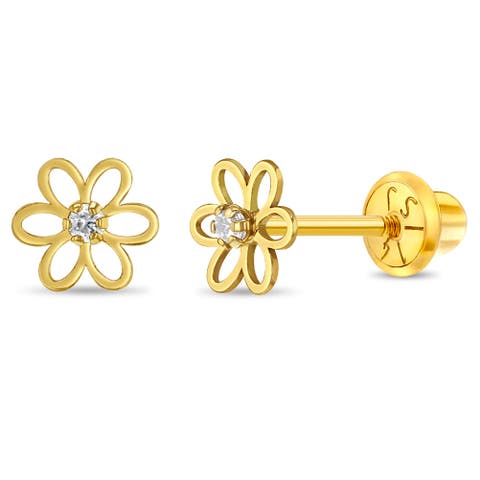 14k Jeweled Open Flower Earrings