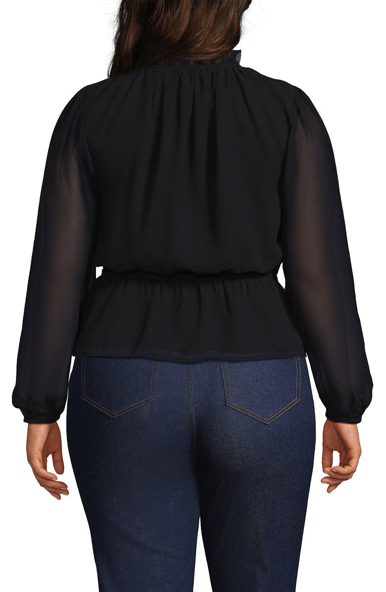 Lands' End Chiffon Peplum Top, Alternate, color, Black