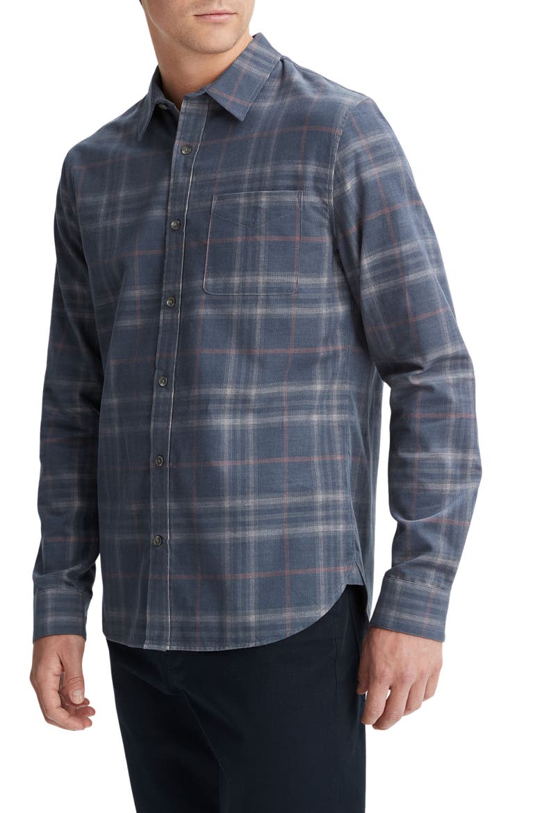 Plaid Corduroy Button-Up Shirt, Main, color, IRIS BLUE