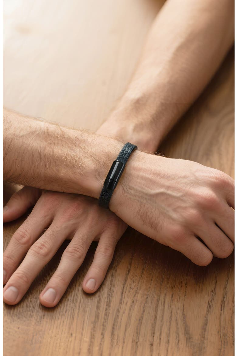 Men's Leather Bracelet, Alternate, color, BLACK